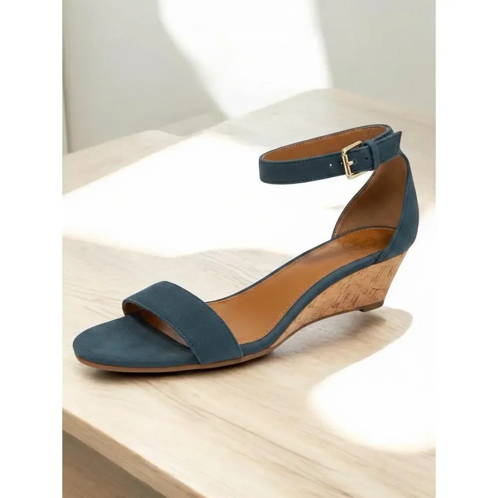 Tory Burch Savannah Suede Wedge Sandal Size 7.5M